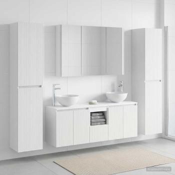 Badezimmermöbel-Set 6 stk. Weiß Ingenieurholz und Glas