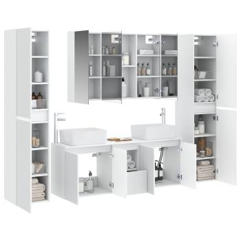 Badezimmermöbel-Set 6 stk. Weiß Ingenieurholz und Glas