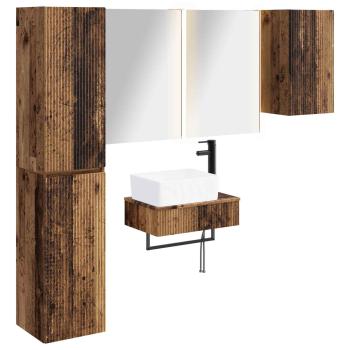 Badezimmermöbel-Set 5 stk. Altholz Ingenieurholz und Glas