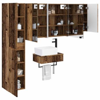 Badezimmermöbel-Set 5 stk. Altholz Ingenieurholz und Glas