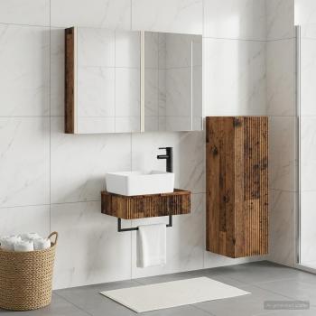 Badezimmermöbel-Set 4 stk. Altholz Ingenieurholz und Glas