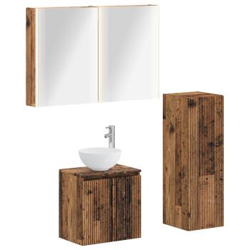 Badezimmermöbel-Set 4 stk. Altholz Ingenieurholz und Glas
