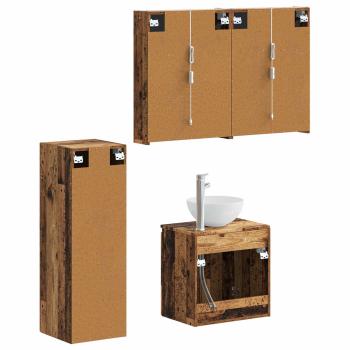 Badezimmermöbel-Set 4 stk. Altholz Ingenieurholz und Glas
