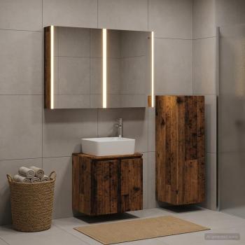 ARDEBO.de - Badezimmermöbel-Set 4 stk. Altholz Ingenieurholz und Glas