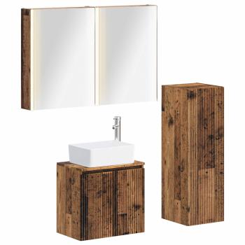 Badezimmermöbel-Set 4 stk. Altholz Ingenieurholz und Glas