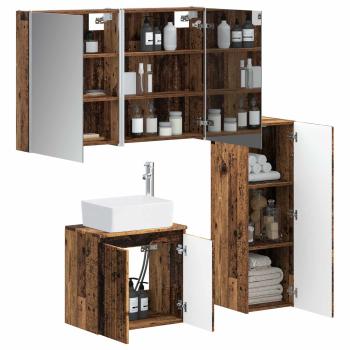 Badezimmermöbel-Set 4 stk. Altholz Ingenieurholz und Glas