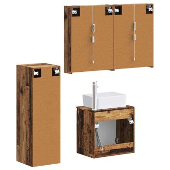 Badezimmermöbel-Set 4 stk. Altholz Ingenieurholz und Glas