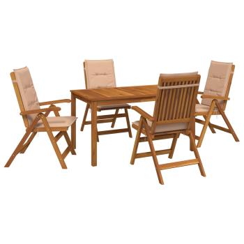5-Piece Garden Dining Set Natur Massivholz Akazie