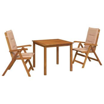 3-teilige Garten-Essgruppe Natur Massivholz Akazie