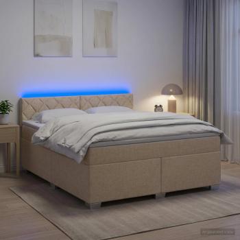 ARDEBO.de - Boxspringbett mit Matratze und LED Creme 160 x 200 cm Stoff