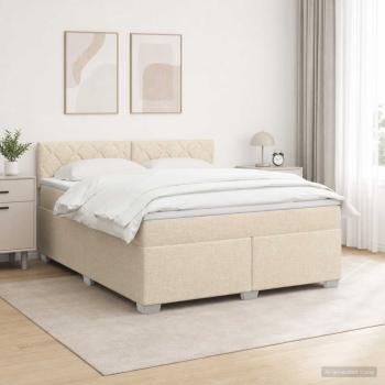 Boxspringbett mit Matratze und LED Creme 160 x 200 cm Stoff