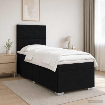 LED Boxspringbett mit Matratze Schwarz 90 x 200 cm Stoff
