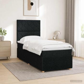 ARDEBO.de - LED Boxspringbett mit Matratze Schwarz 90 x 190 cm Stoff