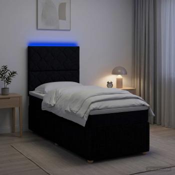 LED Boxspringbett mit Matratze Schwarz 90 x 200 cm Stoff