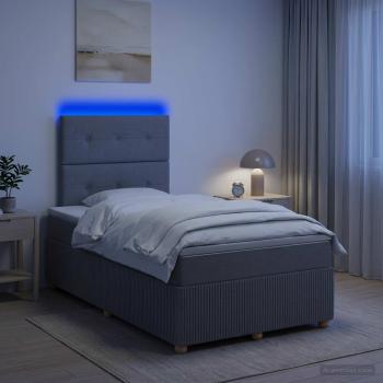ARDEBO.de - LED Boxspringbett mit Matratze Hellgrau 120 x 200 cm Stoff