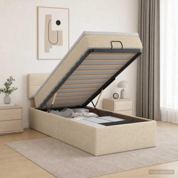 ARDEBO.de - Ottoman Bett mit Matratze mit Kopfteil Creme 100 x 200 cm Stoff