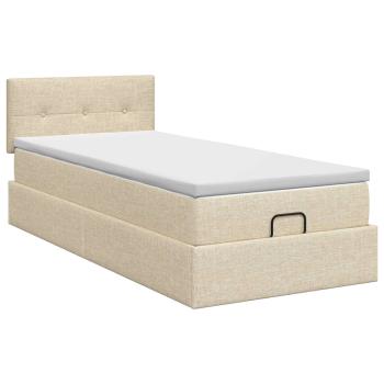 Ottoman Bett mit Matratze mit Kopfteil Creme 100 x 200 cm Stoff
