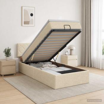 ARDEBO.de - Ottoman Bett mit Matratze mit Kopfteil Creme 100 x 200 cm Stoff