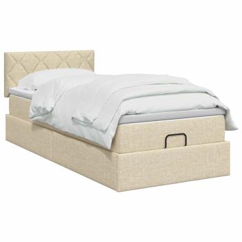 Ottoman Bett mit Matratze mit Kopfteil Creme 100 x 200 cm Stoff