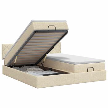 Ottoman Bett mit Matratze mit Kopfteil 2 Stk. Creme Stoff
