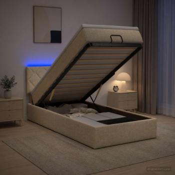 ARDEBO.de - Ottoman-Bett mit Matratze und LED Creme 100 x 200 cm Stoff