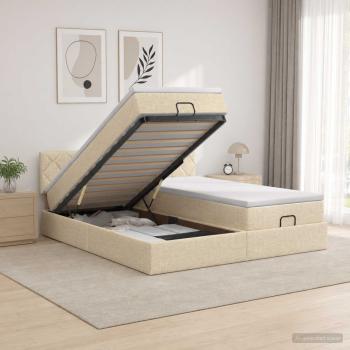 ARDEBO.de - Ottoman-Bett mit Matratze und LED Creme 200 x 200 cm Stoff