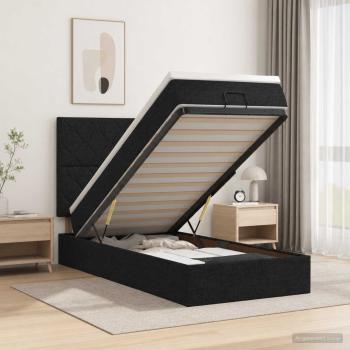 ARDEBO.de - Ottoman Bett mit Matratze Schwarz 90 x 200 cm Stoff