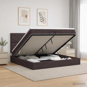 ARDEBO.de - Ottoman Bett mit Matratze Dunkelbraun 200 x 200 cm Stoff