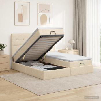 ARDEBO.de - Ottoman Bett mit Matratze mit Kopfteil 2 Stk. Creme Stoff