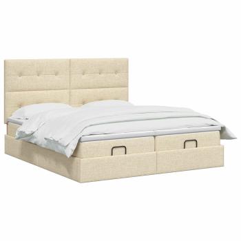Ottoman Bett mit Matratze mit Kopfteil 2 Stk. Creme Stoff