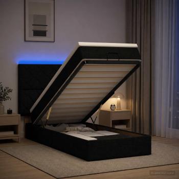 Ottoman-Bett mit Matratze und LED Schwarz 90 x 190 cm Stoff