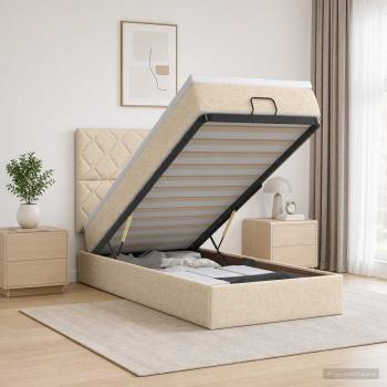 Ottoman-Bett mit Matratze und LED Creme 100 x 200 cm Stoff