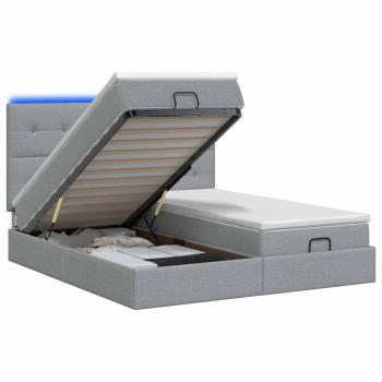 Ottoman-Bett mit Matratze und LED Hellgrau 200 x 200 cm Stoff