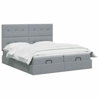 Ottoman-Bett mit Matratze und LED Hellgrau 200 x 200 cm Stoff