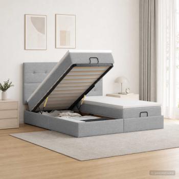 Ottoman-Bett mit Matratze und LED Hellgrau 200 x 200 cm Stoff