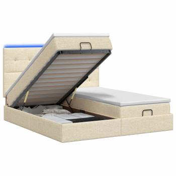 Ottoman-Bett mit Matratze und LED Creme 200 x 200 cm Stoff