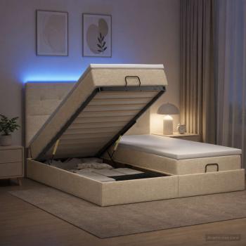 Ottoman-Bett mit Matratze und LED Creme 200 x 200 cm Stoff