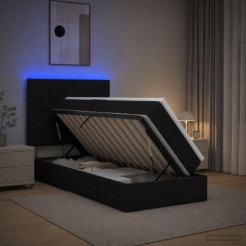 LED-Speicherbett mit Matratze Schwarz 90 x 200 cm Stoff