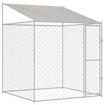 Hundekäfig mit Dach Silber 200 x 200 x 258 cm Stahl und PE