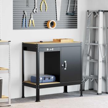 ARDEBO.de - Werkbank mit Regal Schwarz 90 x 49 x 91 cm Sperrholz und Metall
