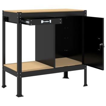 Werkbank mit Regal Schwarz 90 x 49 x 91 cm Sperrholz und Metall