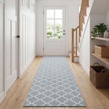 ARDEBO.de - Teppichläufer ORIZ 1150 gsm Grau und Weiß