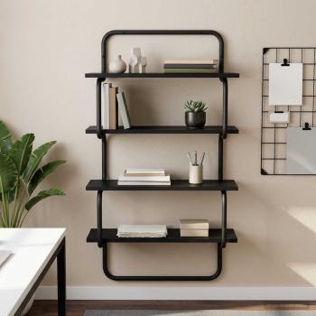 ARDEBO.de - 4-stufiges Wandregal Schwarz Eichen-Optik 40 x 24,5 x 104 cm