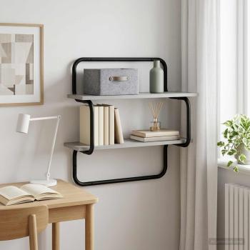 ARDEBO.de - 2-stufiges Wandregal Sonoma-Grau 80 x 24,5 x 61 cm