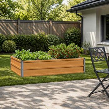 ARDEBO.de - Hochbeet im Garten Holz Natur 100 x 80 x 24 cm Stahl