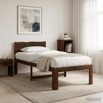 ARDEBO.de - Einzelbettgestell mit Kopfteil ROSTOCK Dunkelbraun 90 x 200 cm