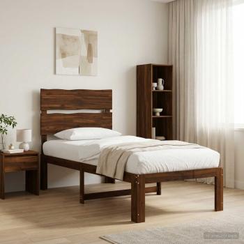 ARDEBO.de - Einzelbettgestell mit Kopfteil ROSTOCK Dunkelbraun 75 x 190 cm