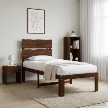 ARDEBO.de - Einzelbettgestell mit Kopfteil ROSTOCK Dunkelbraun 90 x 200 cm