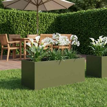 ARDEBO.de - Garten-Pflanzgefäß Olivgrün 100 x 40 x 40 cm