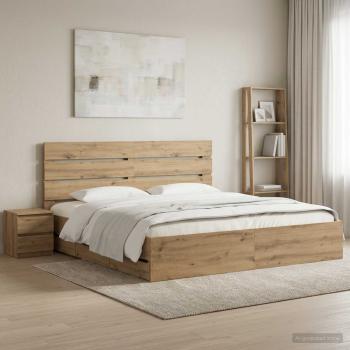 ARDEBO.de - Bed Frame with Storage and Headboard Artisan Oak 180 x 200 cm